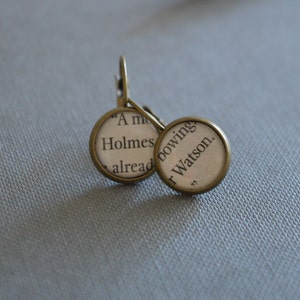 Recycled book pages Sherlock jewellery, Holmes and Watson Leverback Earrings