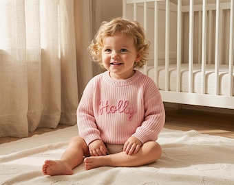 Personalized Baby Name Sweater | Hand Embroidered Knit Name Sweater for Kids | Custom Knit Infant Jumper | Newborn Gift | handmade sweater