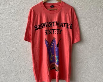 Vintage 1992 Sophisticated Entity T Shirt Pink Cowboy Boots Graphic Print