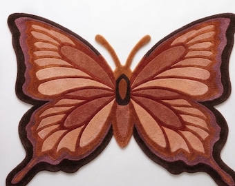Hand-Tufted New Zealand Pink Butterfly Rug, Plush Embossed Carpet, Modern Geometric Floor Covering