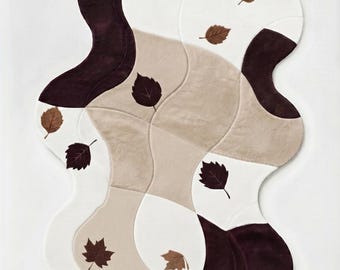 Alfombra moderna abstracta orgánica / Alfombra con estampado de hojas de otoño / Decoración suave para la sala de estar
