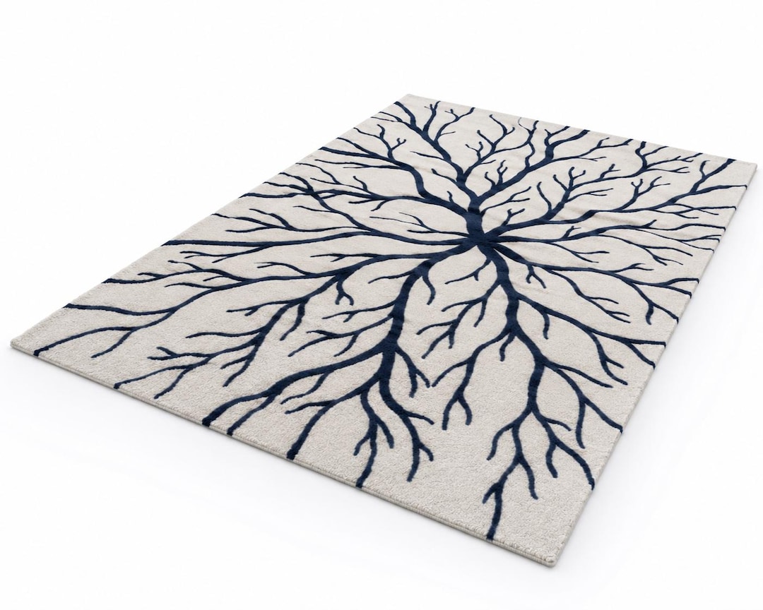 Abstract Tree Rug Handmade Wool Branch Rug, Abstract Tree Root Carpet, Minimalist Living ...
