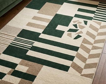 Handgemachter Wollteppich, moderner geometrischer Plüschteppich