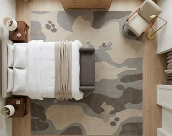 Hand-Tufted New Zealand Wool Abstract Rug, Plush Embossed Carpet, Modern Geometric Floor Covering