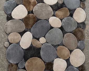 Modern Pebble Stone Pattern Area Rug - 3D Textured Nature-Inspired Floor Mat