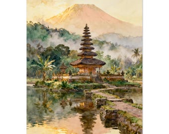 Le temple de l'eau sacrée, majestueux affiche d'art mural des hautes terres de Bali
