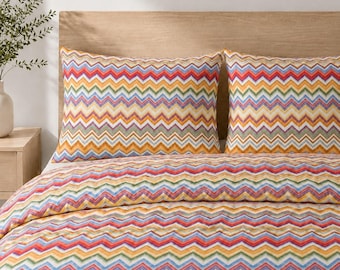 Colorful Chevron Pattern Cotton Bed Set, Zigzag Duvet Cover, Missoni Bed set