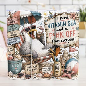Funny Seagull Beach Tumbler Wrap: Vitamin Sea Sarcastic Summer Design (Digital Download)