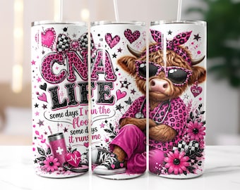 CNA Life Tumbler Wrap: Highland Cow Nurse Design (Digital Download)