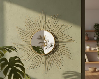 Large Gold Sunburst Wall Mirror for Elegant Living Room & Entryway Decor