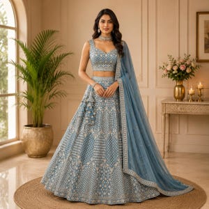 Skyblue color Embroidery & Sequence work Designer Lehenga Choli for Wedding Function