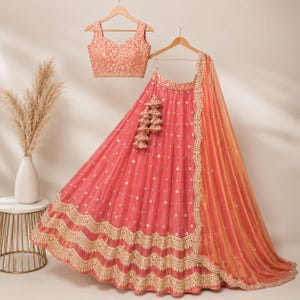 Dusty Pink color Designer Sequence Embroidery work Lehenga