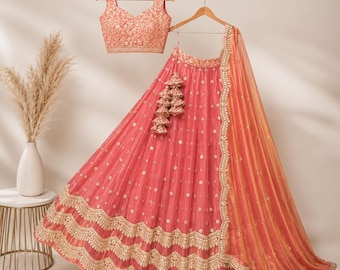 Dusty Pink color Designer Sequence Embroidery work Lehenga