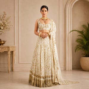 ivory and gold indian wedding dress Ivory Gold Lehenga Saree Set