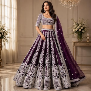 Purple Faux Georgette Wedding Lehenga Choli , Party Wear Outfits for women or girls