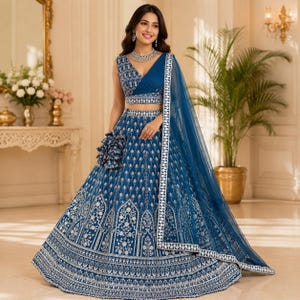 Light Blue Embroidered Faux Georgette Lehenga Choli Set