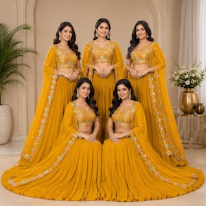 Gul haldi-funktion Lehenga Choli: Indiska bröllopskläder