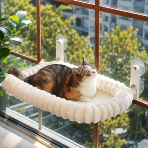 Foldable Cat Window Perch with Bolster Bed, Soft Window Hammock for Indoor Cats, Heavy Duty Metal Frame