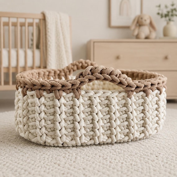Three Little Cubs Luna Crochet Diaper Caddy Pattern | Oval Basket with Wooden Base | Nappy Caddy Pattern| Crochet Nursery Storage Basket
