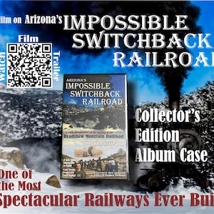 May include: A DVD case for "Arizona's Impossible Switchback Railroad" with a steam train and snowy mountain backdrop. The case is labeled "Collector's Edition Album Case" and includes the text "One of the Most Spectacular Railways Ever Built."