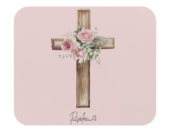 O.G Blommig Träkors Musmatta | Rosa Kristen Skrivbordsmatta
