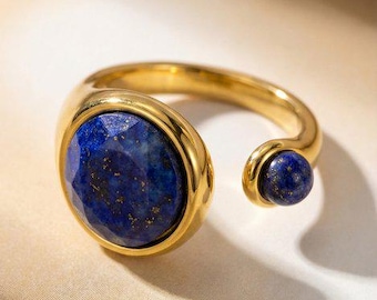 Anello Lapislazzuli Donna Oro - Anello Regolabile Pietra Blu Naturale - Pietra di Settembre - Cristallo Regalo Mamma