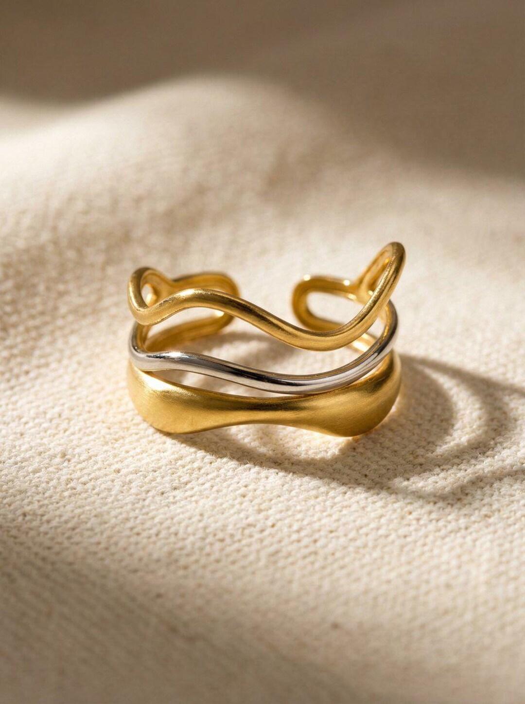Two Tone Rings Pinterest Two Tone Wavy Ring Gold & Silver • Mismatched Open Band • Adjustable ...