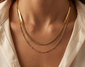 Laagjes Ketting Goud | Dubbele Ketting Dames Stainless Steel | Ketting Cadeau voor Haar | Scandinavisch Sieraad | Lundholm Tessa