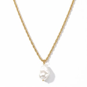 Collar Perla Barroca Dorado • Colgante de Perla Sintética en Cadena Torcida • Regalo para Ella