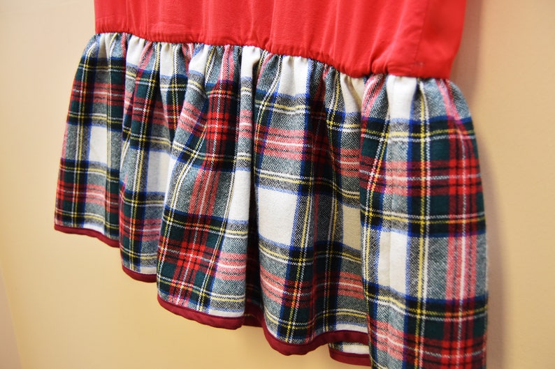 Red and Plaid Sleeveless Top Large Upcycled Handmade Sleeveless Top Sheer Back