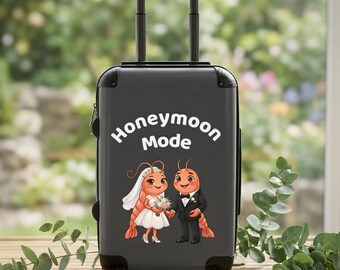 Koffer huwelijksreismodus, Just Married-reisbagage, huwelijksreiscadeau voor koppels, reiskoffer bruiloft, schattige koffer garnalenpaar