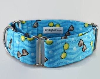 Martingale Collar or Side Release Buckle Collar Summer Daisies on Green Adjustable Dog Collar