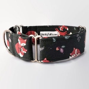 May include: A black and red dog collar with a fox print and the text "UnrulyTails.com".