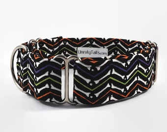 Collar ajustable para perros con diseño de esqueleto y hueso en forma de chevron - Collar tipo martingala o collar con hebilla de liberación lateral - Collar de Halloween
