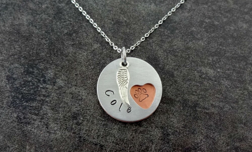 Personalized Pet Memorial Necklace - Paw Print in heart- Custom with …