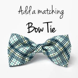 May include: A blue and white plaid bow tie. Add a matching bow tie.