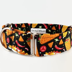 Taco Tuesday Adjustable Dog Collar - Martingale Collar or Side Release Buckle Collar  -  Tacos / Burritos / Nachos / Tex Mex Food