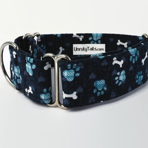Puppy Love in Blue Chevron Adjustable Dog Collar - Martingale Collar or Side Release Buckle Collar  -
