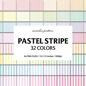 Pastel Stripe Digital Paper Seamless Pattern Bundle 32 Colors Striped Scrapbook Paper Printable Backgrounds