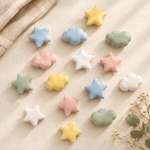Nursery Drawer Knobs Kids Dresser Pulls Ceramic Star Cloud Cabinet Handle Pastel Furniture Hardware for Baby Room Decor