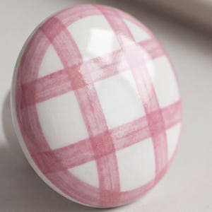 Ceramic Drawer Knobs Gingham Dresser Pulls for Nursery Kids Room Decor Pastel Cabinet Hardware Farmhouse Furniture Knobs