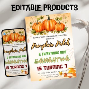 Little Pumpkin Birthday Invitation, Pumpkin Patch Party Invite, Editable Canva Fall Birthday Template, Printable Digital Invitation