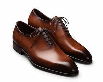 Men's Brown Leather Oxfords, Italian Style Dress Shoes, Formal Business Footwear
