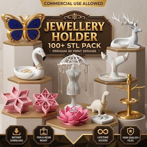 100+ Jewelry Holder STL Bundle | Jewelry Organizer STL Files | Ring Holder STL | Necklace Stand stl | Commercial Use