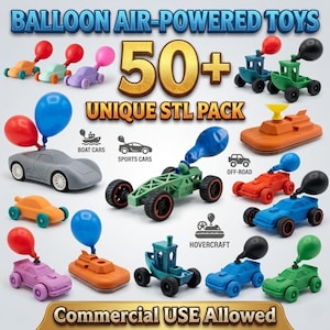 Balloon Powered Toy STL Bundle | Balloon Car STL Files | Air Powered Vehicle 3D Print Models | STEM Science Toy stl Pack | Commercial Use