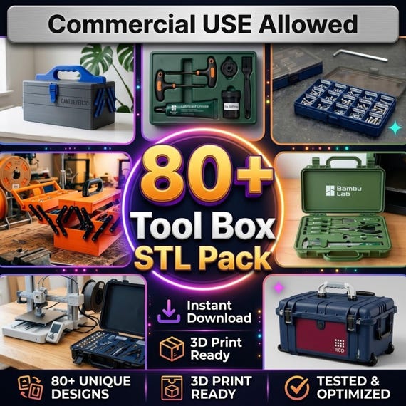 80+ Tool Box STL Pack for 3D Printing | Professional Organizer Bundle 3D Model | Modular Workshop Case STL Collection | DIY Digital Download