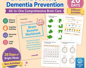 Brain Booster Workbook for Seniors | Dementia Prevention Activities | Cognitive Rehabilitation | 26-Day Brain Games Printable PDF