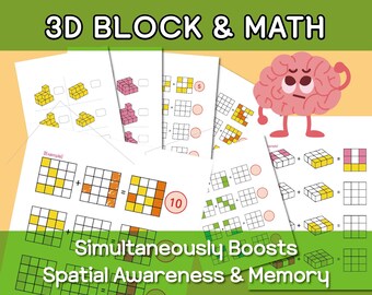 Large Print 3D Block Math Puzzles for Seniors, Cognitive Activity Book Printable PDF, Visual Grid Addition, Dementia Prevention Brain Games