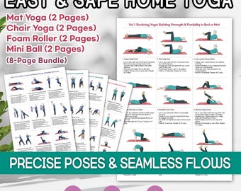 Chair and Floor Yoga Guide Book PDF, Safe Rehab Home Workout, Foam Roller and Mini Ball Exercise, Beginner Fitness Senior Routine