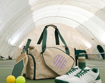 パーソナライズされたピックルボールバッグ、シューズ収納付きカスタムスポーツダッフルバッグ、モノグラム入りテニスバッグ、ピックルボールパドルキャリアギフト